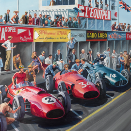 Poster "Grand Prix de Reims 1958" Mike Hawthorn 100 x 50 cm original drawing by Benjamin Freudenthal