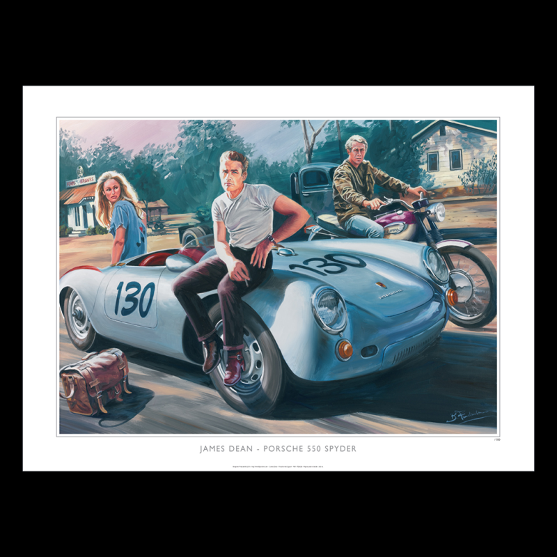 Porsche 550 Spyder James Dean / Ursula Andress 1955 Original Zeichnung von Benjamin Freudenthal