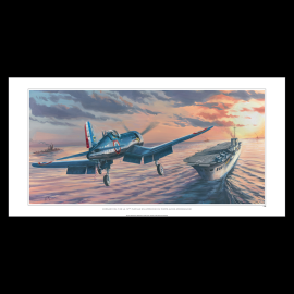 Poster "Corsair F4U-7 nähert sich dem Flugzeugträger Arromanches" 100 x 50 cm Originalzeichnung von Benjamin Freudenthal