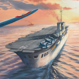 Poster "Corsair F4U-7 approaching the aircraft carrier Arromanches" 100 x 50 cm original drawing by Benjamin Freudenthal
