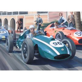 Leinwanddruck Cooper T51 / Ferrari Dino 246 / Porsche F2 GP Monaco 1959 230 x 150 cm Originalentwurf von Benjamin Freudenthal