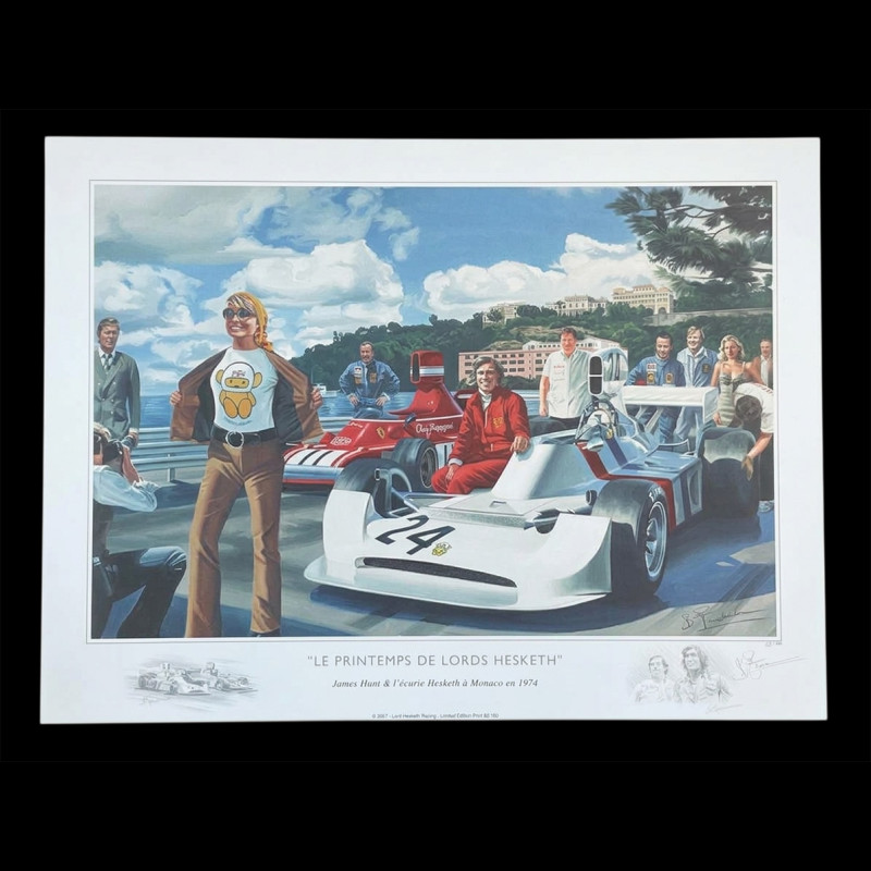 Poster Le Printemps de Lord Hesketh James Hunt Monaco GP 1974 80 x 60 cm Original drawing by Benjamin Freudenthal