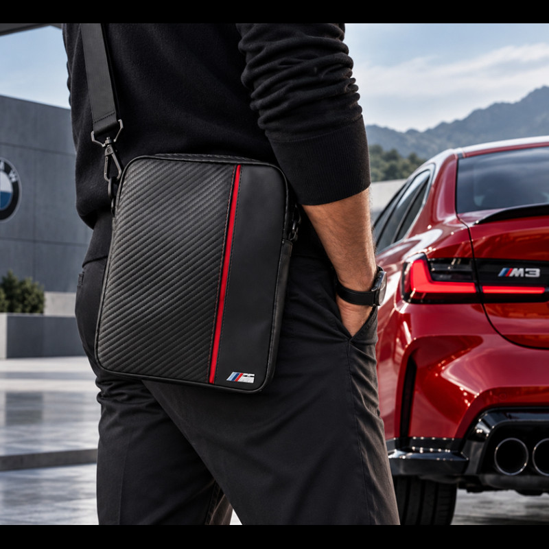 BMW Shoulder Bag Leather Carbon Black/ Red BMW BMTB10CAPRRE