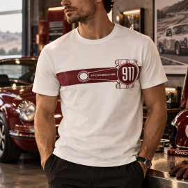 Porsche T-shirt Official 911 Rod Essential White / Burgundy Red WAP670PESS - men