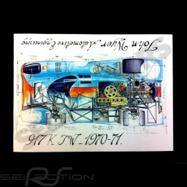 Porsche 917 K Gulf Le Mans 1970-71 original drawing by Sébastien Sauvadet