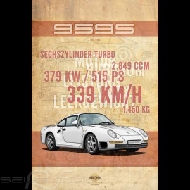 Poster Porsche 959 S printed on Aluminium Dibond plate 40 x 60 cm Helge Jepsen