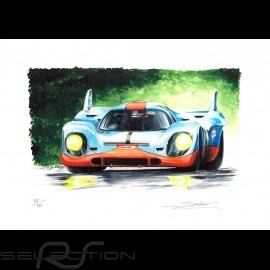 Porsche 917 Gulf n° 1 Original Zeichnung von Sébastien Sauvadet