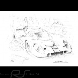 Porsche 917 Gulf n° 2 original drawing by Sébastien Sauvadet