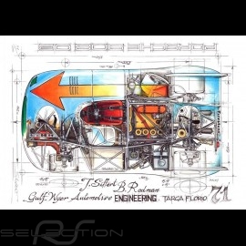 Porsche 908 03 Gulf Wyer n° 7 Targa Florio 1971 original drawing by Sébastien Sauvadet