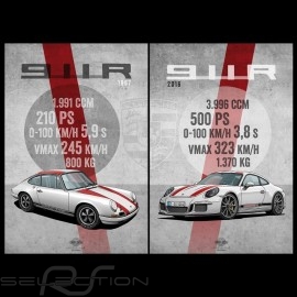 Duo posters Porsche 911 R 1967 and Porsche 911 R 2016 printed on Aluminium Dibond plate 40 x 60 cm Helge Jepsen