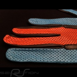 Driving Gloves Gulf Racing orange and blue leather