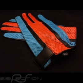 Fahren Handschuhe Gulf  Racing Leder orange und blau