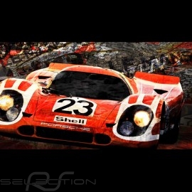 Poster Porsche 917 K n° 23 winner Le Mans 1970  80 x 44.7 original art by Caroline Llong