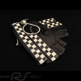 Fahren Handschuhe fingerless Leder Racing schwarz Zielflagge