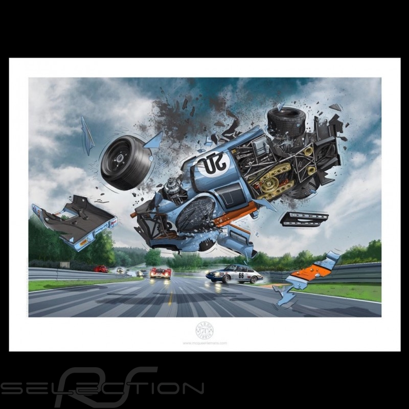 Porsche Poster 917 K n° 20 Gulf Le Mans 1970 crash Steve McQueen