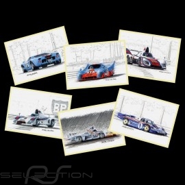 Set von 7 Postkarten Jacky Ickx 6 Siege bei den 24h von Le Mans Illustration Benoît Deliège