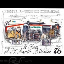 Porsche 934 Turbo Kremer Signature Racing Dijon 1976 N° 7 original drawing by Sébastien Sauvadet