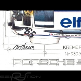 Porsche 934 Turbo Kremer Racing Signature Le Mans 1976 n° 65 original drawing by Sébastien Sauvadet