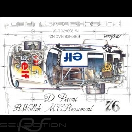 Porsche 934 Turbo Kremer Racing Signature Le Mans 1976 n° 65 original drawing by Sébastien Sauvadet