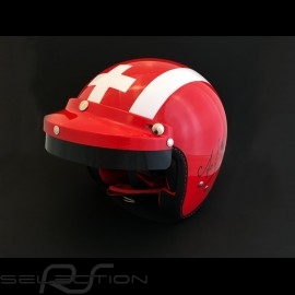 Helm Jo Siffert 1968 replica n° 5 / 100 rot weißen Streifen Schweizer Flagge mit Visier
