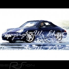 Porsche Poster 911 type 996 Cabrio schwarz mit Rahmen limitierte Auflage signiert von Uli Ehret - 104