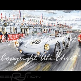 Porsche Poster 550 Le Mans 1954 n° 40 von Frankenberg mit Rahmen limitierte Auflage signiert von Uli Ehret - 134