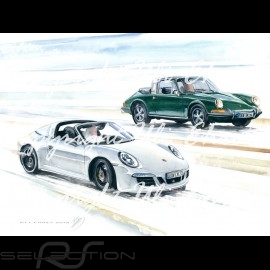 Porsche Poster Duo 911 Targa 1966 / 2016 with frame limited edition signed by Uli Ehret - 648