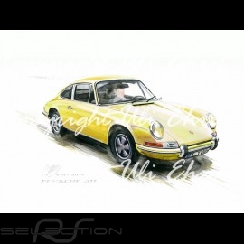 Porsche Poster 911 Klassische gelb mit Rahmen limitierte Auflage signiert von Uli Ehret - 527