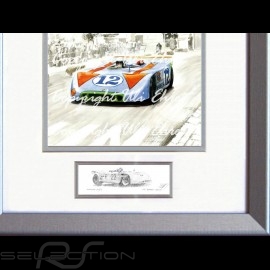 Porsche Poster 908 /03 winner Targa Florio 1970 n° 12 with frame limited edition signed by Uli Ehret - 371