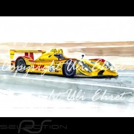 Porsche RS Spyder n° 6 yellow DHL wood frame aluminum with black and white sketch Limited edition Uli Ehret - 27