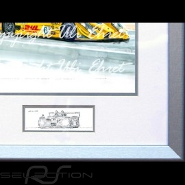Porsche RS Spyder n° 6 yellow DHL wood frame aluminum with black and white sketch Limited edition Uli Ehret - 27