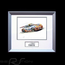 Porsche 911 type 996 GT3 RSR n° 73 Gulf Go on wood frame aluminum with black and white sketch Limited edition Uli Ehret - 86