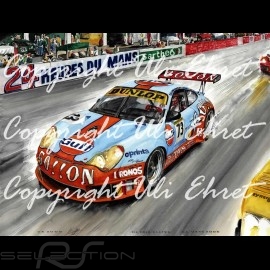 Porsche 911 type 996 GT3 RSR n° 73 Gulf 24h wood frame aluminum with black and white sketch Limited edition Uli Ehret - 101