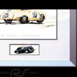 Porsche Poster 356 Panamericana n° 10 elfenbein Aluminium Rahmen mit Schwarz-Weiß Skizze Limitierte Auflage Uli Ehret - 426