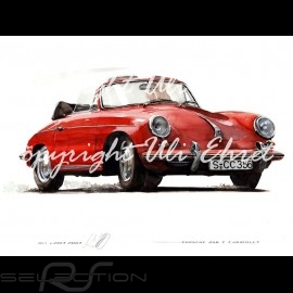 Porsche 356 C Cabriolet red wood frame aluminum with black and white sketch Limited edition Uli Ehret - 139