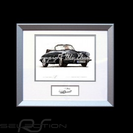 Porsche Poster 356 C Cabriolet schwarz Aluminium Rahmen mit Schwarz-Weiß Skizze Limitierte Auflage Uli Ehret - 135