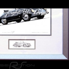 Porsche Poster 356 A Cabriolet schwarz Aluminium Rahmen mit Schwarz-Weiß Skizze Limitierte Auflage Uli Ehret - 138