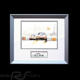 Porsche 911 Le Mans 1971 tertre rouge wood frame aluminum with black and white sketch Limited edition Uli Ehret - 186
