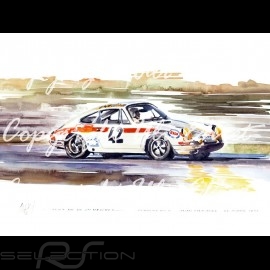 Porsche Poster 911 Le Mans 1971 n° 42 Aluminium Rahmen mit Schwarz-Weiß Skizze Limitierte Auflage Uli Ehret - 185