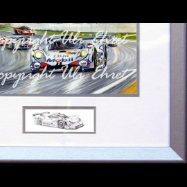 Porsche Poster 911 GT1 Sieger Le Mans 1998 Schwarz Rahmen mit Schwarz-Weiß Skizze Limitierte Auflage Uli Ehret - 201