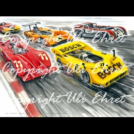 Porsche 917 / 30 Canam monsters wood frame aluminum with black and white sketch Limited edition Uli Ehret - 227