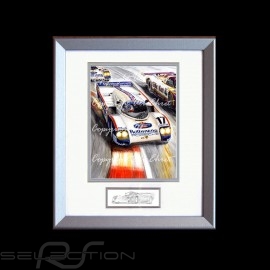 Porsche Poster 962 C Sieger Le Mans 1987 Aluminium Rahmen mit Schwarz-Weiß Skizze Limitierte Auflage Uli Ehret - 198
