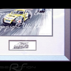Porsche Poster 911 GT3 Cup type 991 Aluminium Rahmen mit Schwarz-Weiß Skizze Limitierte Auflage Uli Ehret - 628