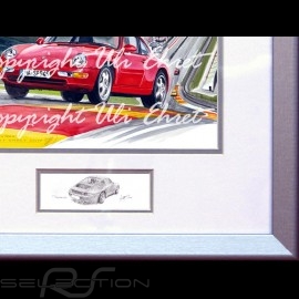 Porsche 911 type type 993 Spa red wood frame aluminum with black and white sketch Limited edition Uli Ehret - 650