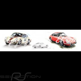 Porsche 550 Duo n° 37 and n° 40 wood frame black with black and white sketch Limited edition Uli Ehret - 113