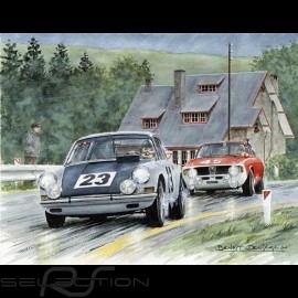 Porsche Poster 911 Francorchamps 1967 " Victoire pour un fil " autographierte