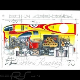 Porsche 917 Martini Racing Kyalami 1970 n° 2 Kurt Ahrens signature Original Zeichnung von Sébastien Sauvadet