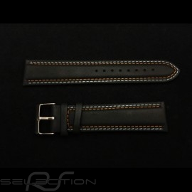 Uhrenarmband Racing Team schwarz Leder / Gulfblau und orange Stitching