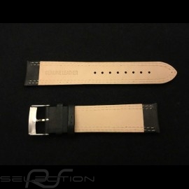 Watch strap Racing team black leather / Gulf blue and orange stitching