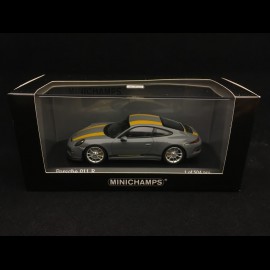 Porsche 911 R type 991 2016 Nardo grey yellow stripes 1/43 Minichamps 413066232